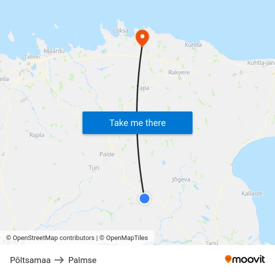 Põltsamaa to Palmse map