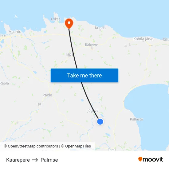 Kaarepere to Palmse map
