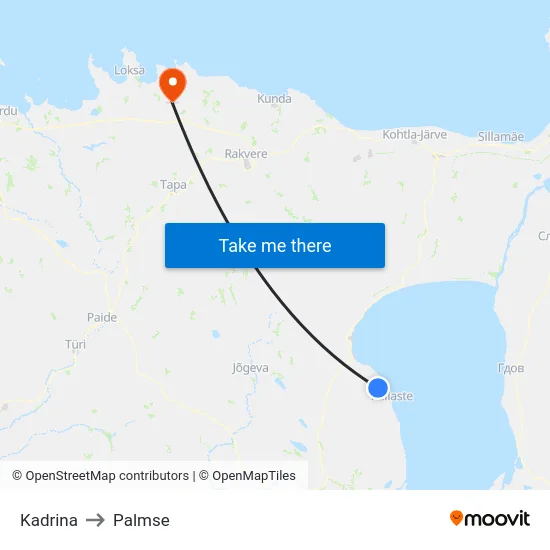 Kadrina to Palmse map