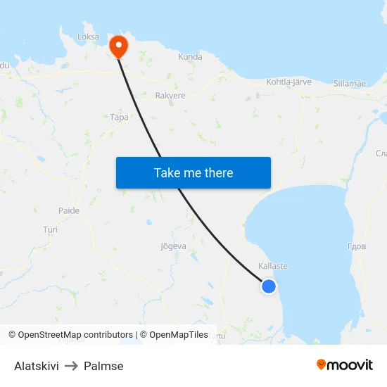 Alatskivi to Palmse map