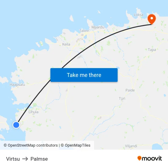 Virtsu to Palmse map