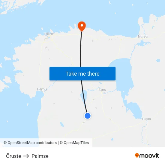 Õruste to Palmse map