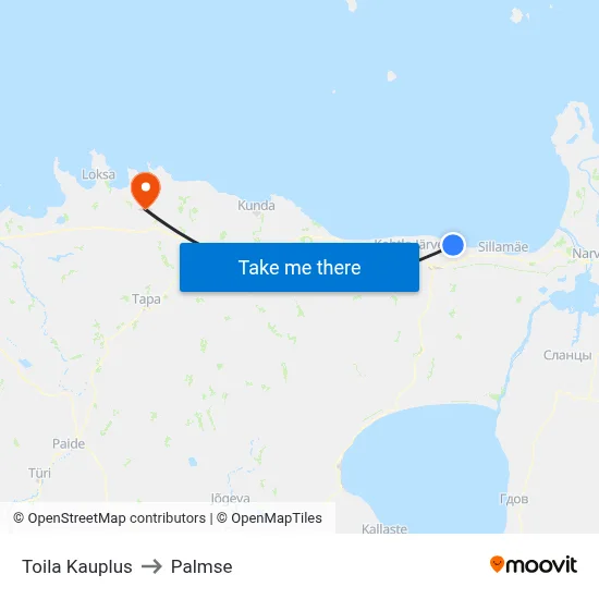 Toila Kauplus to Palmse map