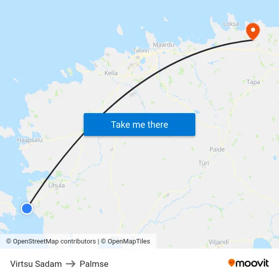Virtsu Sadam to Palmse map