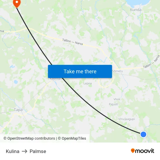 Kulina to Palmse map