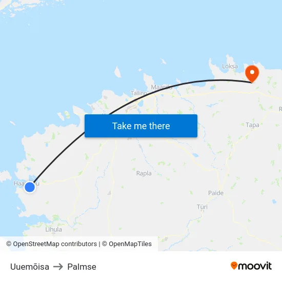 Uuemõisa to Palmse map