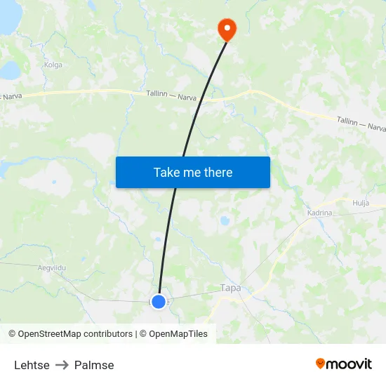 Lehtse to Palmse map