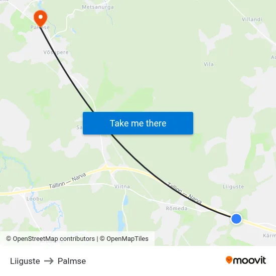 Liiguste to Palmse map