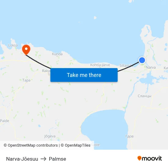 Narva-Jõesuu to Palmse map