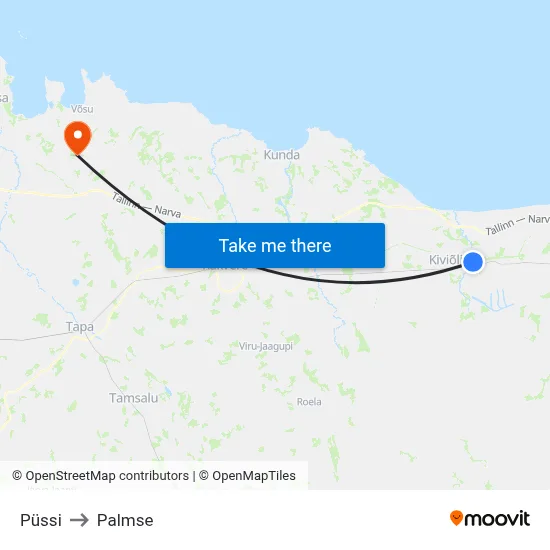 Püssi to Palmse map