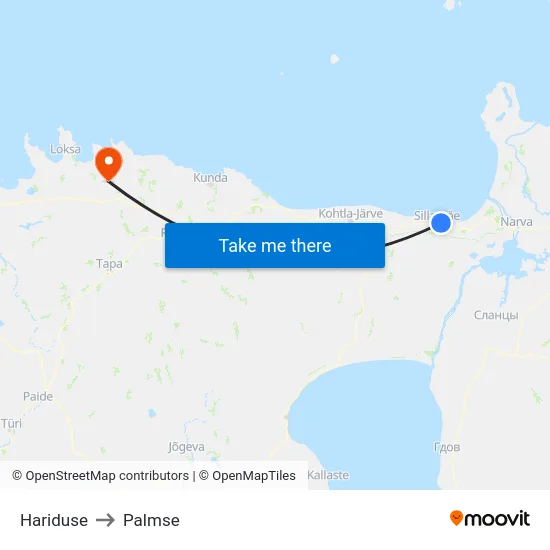 Hariduse to Palmse map