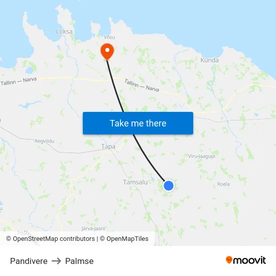 Pandivere to Palmse map