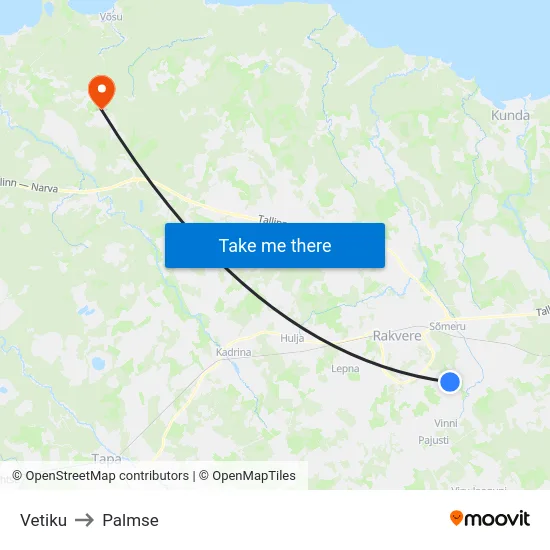 Vetiku to Palmse map