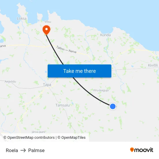 Roela to Palmse map