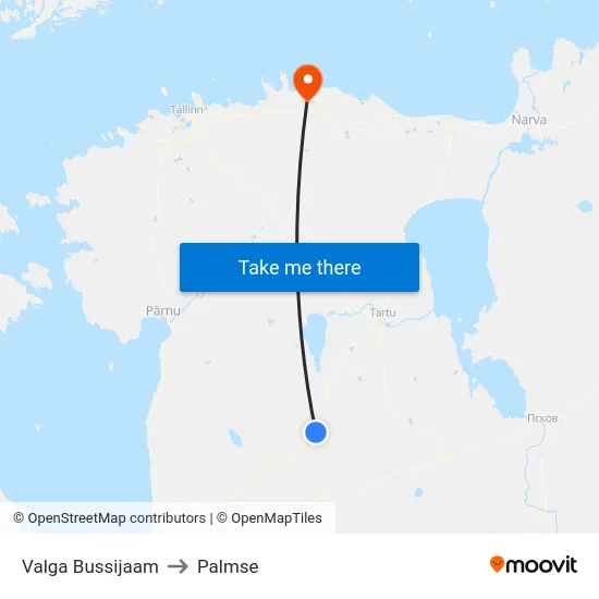 Valga Bussijaam to Palmse map