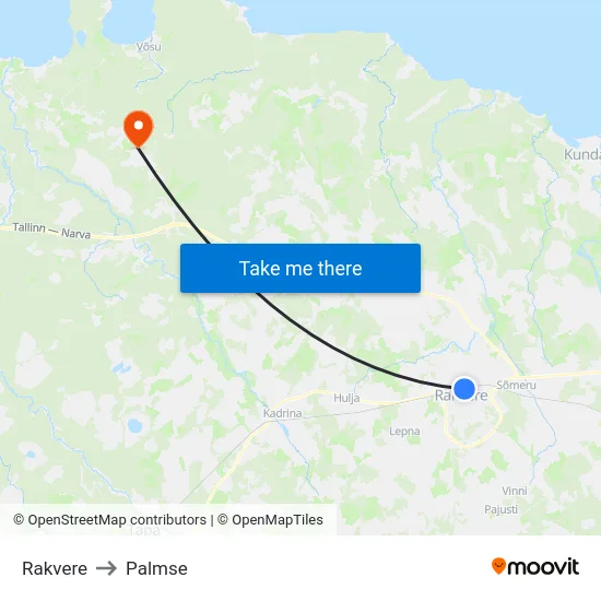 Rakvere to Palmse map