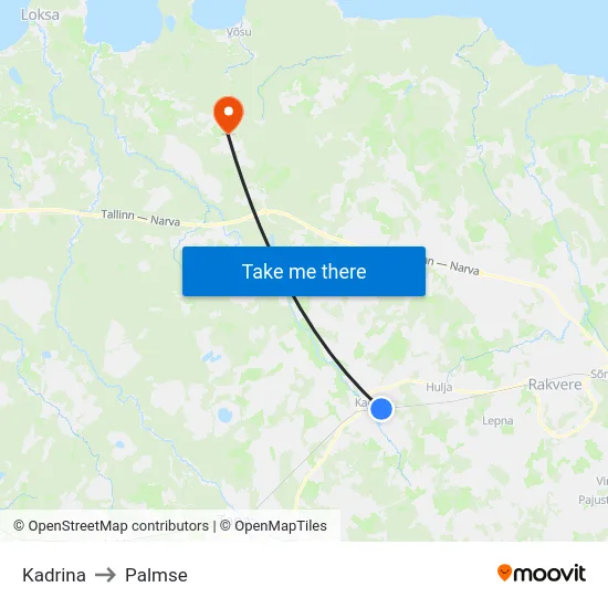 Kadrina to Palmse map