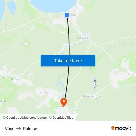 Võsu to Palmse map