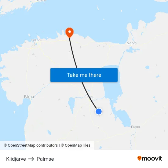 Kiidjärve to Palmse map