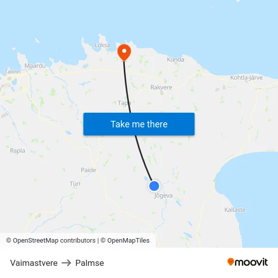 Vaimastvere to Palmse map