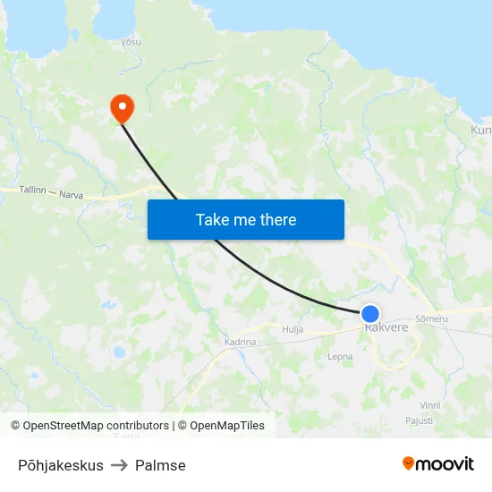 Põhjakeskus to Palmse map