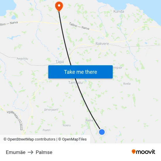 Emumäe to Palmse map