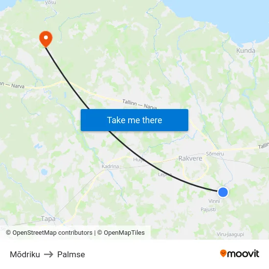 Mõdriku to Palmse map