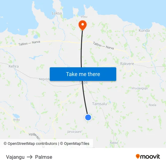 Vajangu to Palmse map