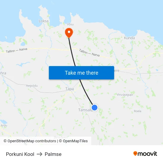 Porkuni Kool to Palmse map