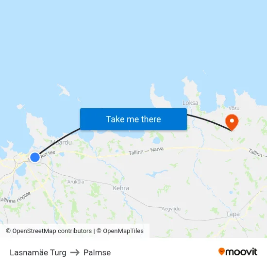 Lasnamäe Turg to Palmse map