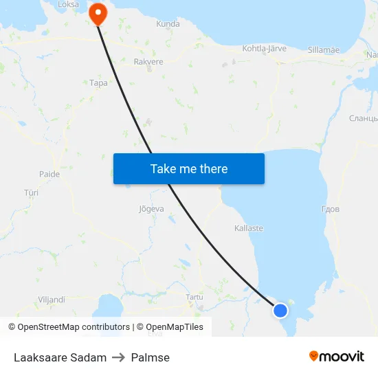 Laaksaare Sadam to Palmse map