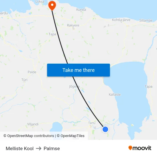Melliste Kool to Palmse map