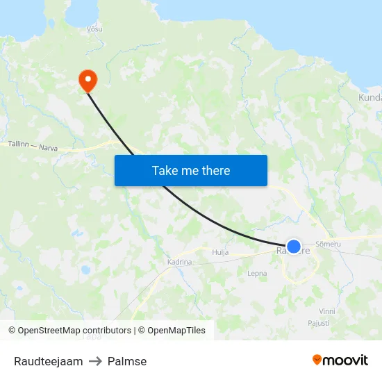 Raudteejaam to Palmse map