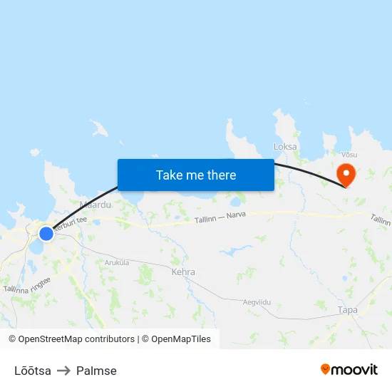 Lõõtsa to Palmse map