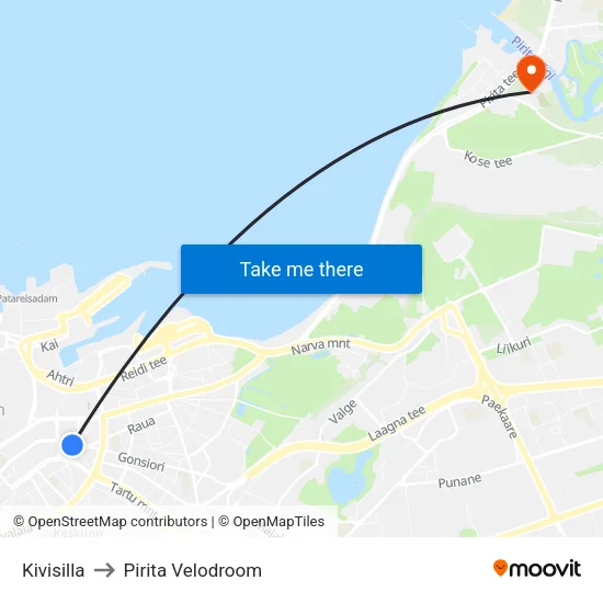 Kivisilla to Pirita Velodroom map