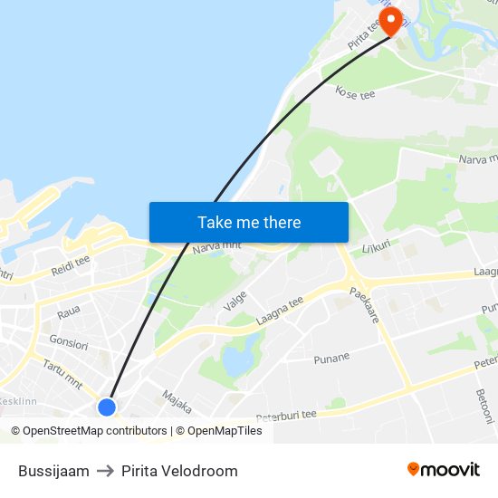 Bussijaam to Pirita Velodroom map