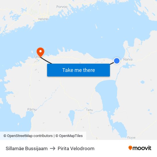 Sillamäe Bussijaam to Pirita Velodroom map