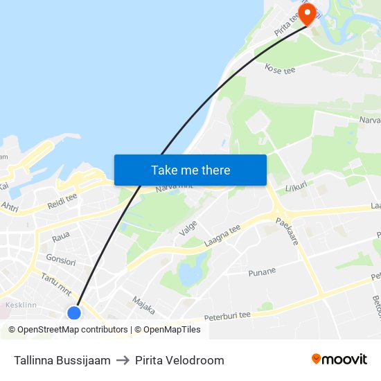 Tallinna Bussijaam to Pirita Velodroom map