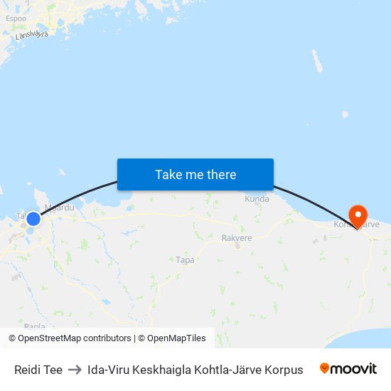 Reidi Tee to Ida-Viru Keskhaigla Kohtla-Järve Korpus map