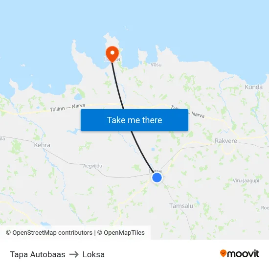 Tapa Autobaas to Loksa map