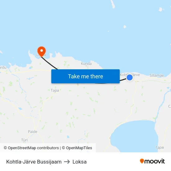 Kohtla-Järve Bussijaam to Loksa map