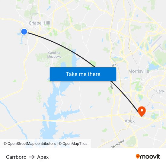 Carrboro to Apex map