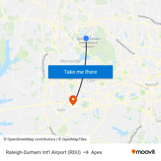 Raleigh-Durham Int'l Airport (RDU) to Apex map