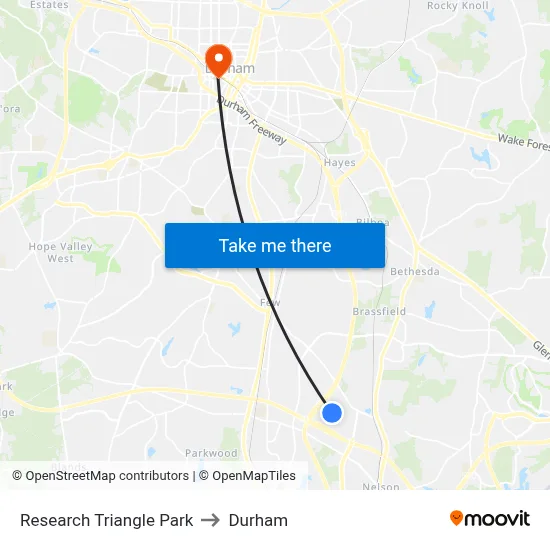 Research Triangle Park to Durham map