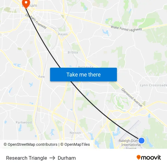 Research Triangle to Durham map