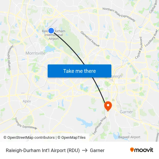 Raleigh-Durham Int'l Airport (RDU) to Garner map