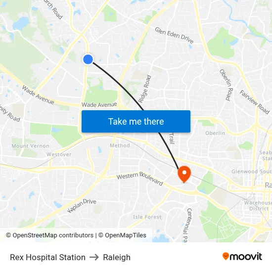 Rex Hospital Station to Raleigh map