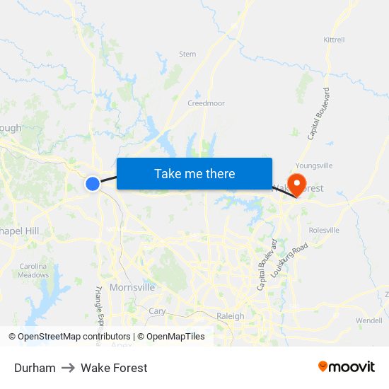 Durham to Wake Forest map