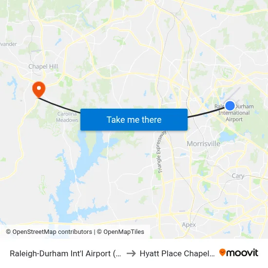 Raleigh-Durham Int'l Airport (RDU) to Hyatt Place Chapel Hill map