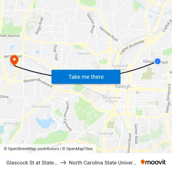 Glascock St at State St to North Carolina State University map